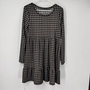 SO Women's L Brown Plaid Dress Long Sleeve Grunge Academia Country Cottagecore